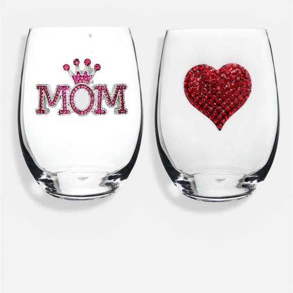 The Queens’ Jewels Other - The Queens’ Jewels Set of Mom and Heart Stemless Wine Glasses